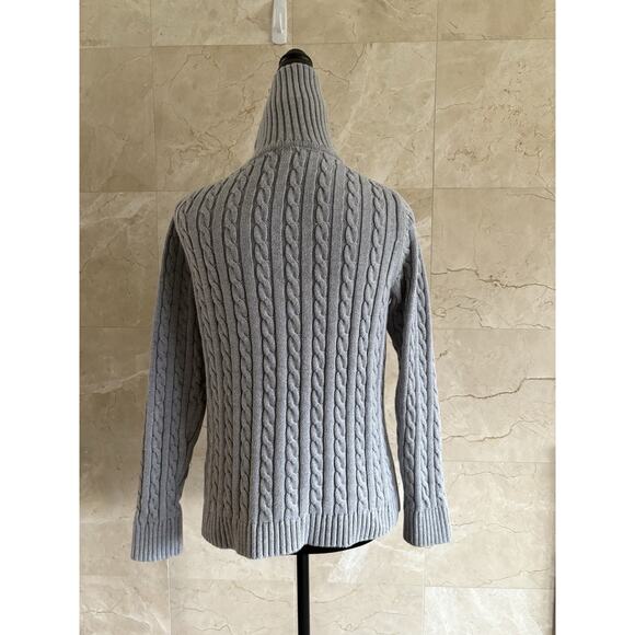 LL Bean Cableknit Turtleneck Sweater Cotton - L, Gray Classic Winter Cabincore - Picture 4 of 7